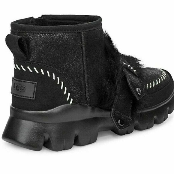 FIRM! UGG Fluff Punk UGG Pure & Lamb Fur Suede Ankle Boots Black sz 5 - Picture 8 of 10